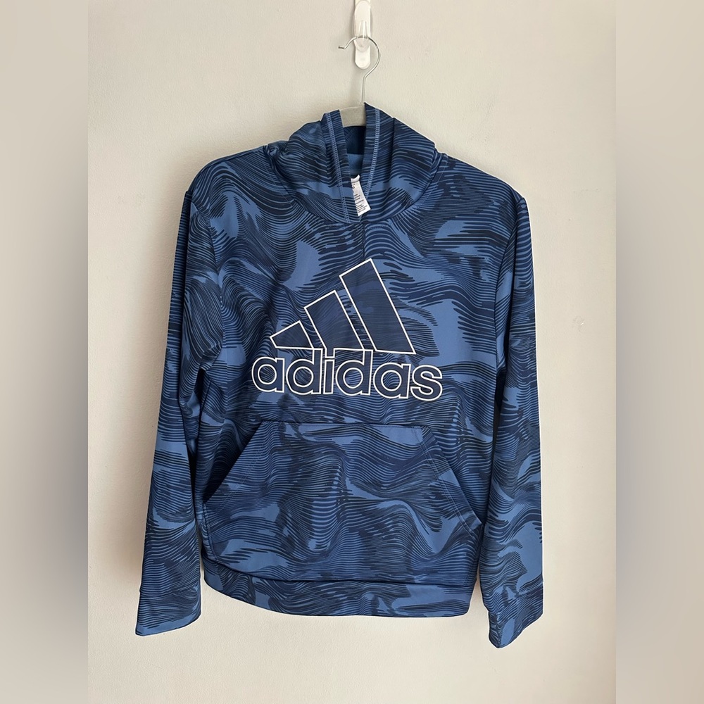 Adidas Youth Boy Camo Allover Print Hoodie Athletic Size Xl Blue